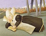 The Monk And The Nun Paintings - Reclined Nun by Fernando Botero